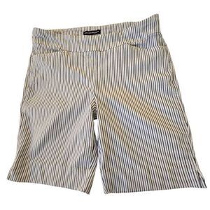 Hilary Radley Womens Pinstripe Stretch Pull-on Bermuda Shorts Blue White Medium